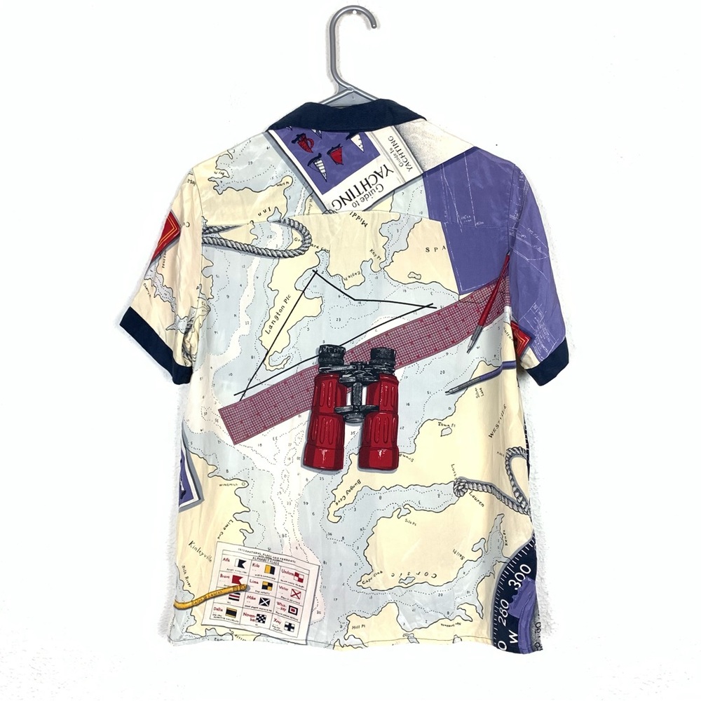 Vintage Lauren Ralph Lauren silk nautical map all over print button up